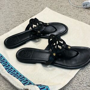 Tory Burch Miller black leather sandal Size 8 Great condition with travel bag.